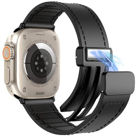 TiMOVO Cinturino per Orologio Compatibile con Apple watch Ultra/Ultra2 49mm/Series 8/7/6/5/4/3/2/1/SE 42/44/45mm, Bracciale Sportivo a Sgancio Rapido con Chiusura Magnetica per Donne e Uomini, Nero