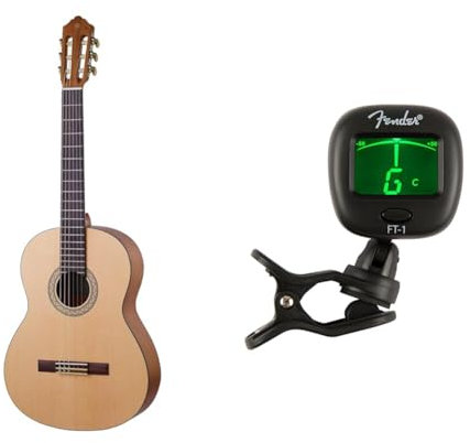 Yamaha C40MII Konzertgitarre natur matt – Hochwertige Akustikgitarre & Fender FT-1 Pro Clip-Tuner, Für E-Gitarren, Akustikgitarren & Bässe, Schwarz