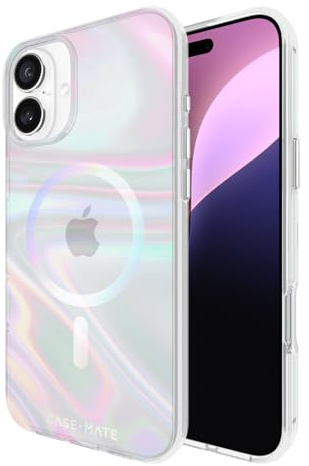 Case-Mate Soap Bubble Mag-Safe Schutzhülle kompatibel mit Apple iPhone 16 Plus Hülle Regenbogen (Farbwechsel-Effekt, 3,6 m Fallschutz, Integrierter Mag-Safe-Ring) - Transparent/Schillernd