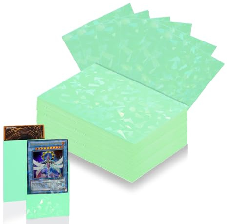 100 Count Mint Green Card Sleeve for Trading Cards, Perfect Fit Shiny MTG Card Sleeves, Holographic Card Sleeves Fit for Magic, Photocard, TCG, Baseball/Sports Cards, Game Card 66 * 91 mm