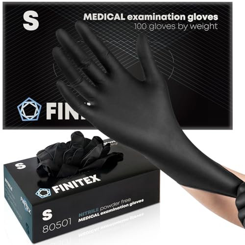 FINITEX Schwarz Einmalhandschuhe Nitril S,100stk,5.0g/stk,Einmal Handschuhe Nitril Einweg Puderfrei Latexfrei einweghandschuhe Lebensmittelqualität Reinigung Medizinische Untersuchung, 5mil