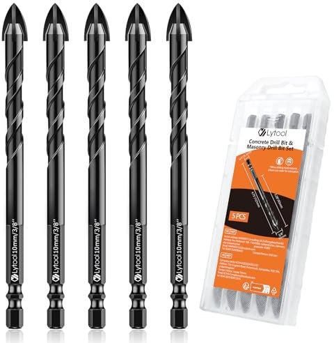 Lytool Mèche à Carrelage 10mm,5 Pièces Meche Verre,Foret à Verre, Mèches pour Carrelage en Verre,Mèches en Céramique,avec Tige Hexagonale, pour Percer des Trous en Verre Perçage Carreaux Céramique