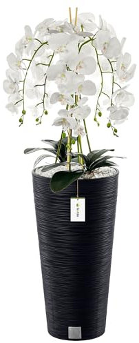 botle Künstliche Orchidee Kaskaden Blumenstrauß Weiß im Topf Anthrazit H 110 cm Heimbüro Dekoration, Kunstpflanze Orchidee, Kunstblume, Künstliche Orchidee im Topf