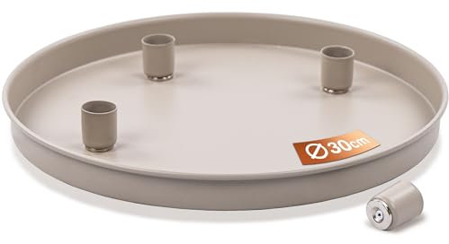 Bada Bing Metall Deko Tablett in beige Taupe - Dekoteller rund mit 4 Magnet Stabkerzenhaltern - Kerzenständer Ø ca. 30 cm für Stabkerzen - Moderne Schale Skandi Ostern Frühling Tisch Deko