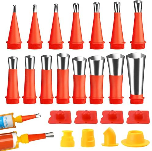 Edelstahl düse silikon, 27 Stück Universal Integrierte Gummidüse Werkzeug Kit, Kartuschenspitzen Transparent Silikontüllen, Silikon Spitzen Kartuschenspitzen, für Fenster Badezimmer