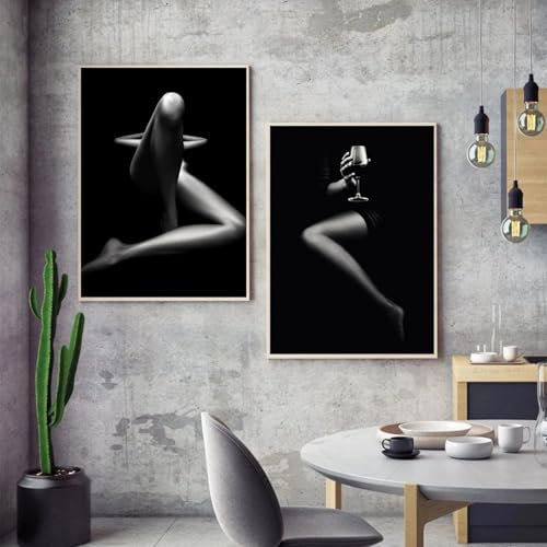 DAMAIART Schwarz-weiße Wandkunst, Leinwandgemälde, Frau, Poster und Drucke, ästhetischer Wandbilddruck auf Leinwand, Heimschlafzimmerdekor, 20 x 30 x 2 cm, rahmenlos