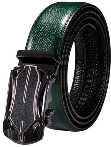 SHDEYAVK Herren GüRte, Grün Leder Herren Gürtel Automatische Schnalle Ratsche Bund Gürtel for Männer Kleid Jeans Cowboy(5,120)