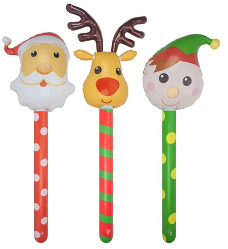 VFM e-Store - Christmas Inflatable Basher Stick 3 Varied Designs X 1 Stocking Filler Xmas Present Celebration Festive Winter Ornaments - 110cm Reindeer, Santa, Elf