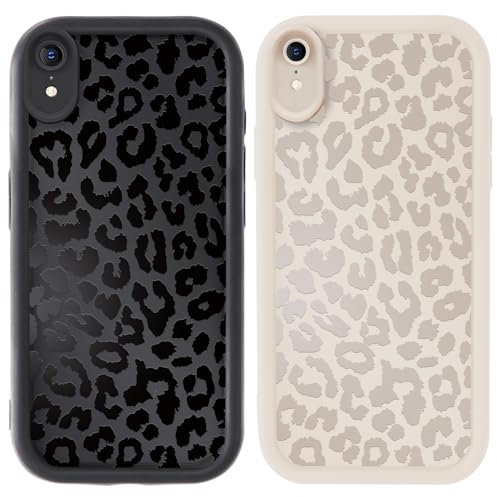 Kueqeay 2 Stück Hülle für iPhone XR 6,1, Handyhülle mit Aesthetic Muster Design Matte Schutzhülle,Ultra Weich Silikon Dünn TPU Case Stoßfest Kratzfest Bumper Cover, Leopard 2