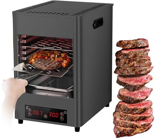 1700W Elettrico Griglia Per Bistecche Con Pannello Touch, Timer Da 30 Minuti, Temperatura Massima 1472 ℉, Griglia Portatile Da Tavolo, Piccola Griglia Per Bistecche In Acciaio,Grey-220V