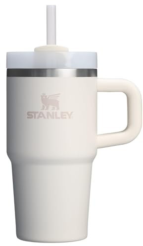 Stanley Quencher - Vaso H2.0 con asa y popote, 20 onzas, tapa de 3 posiciones, soporte para vasos compatible para viajes, vaso de acero inoxidable aislado, sin BPA, color crema 2.0