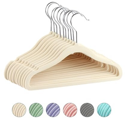 Kinderkleiderbügel 10 Stück, Kleiderbügel Kinder Samtbügel mit 360° Drehbaren Haken, Baby Kleiderbügel, Bügel Samt rutschfeste Platzsparende, Schöne Kleiderbügel für Kinder Beige