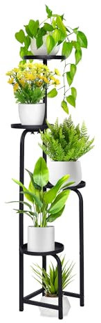 Lawn Social Plant Stand Indoor, 46 Tall Plant Holder, Corner Plant Shelf for Multiple Plants, 4 Tier Metal Plant Rack for Garden Balcony Living Room Office, Balck