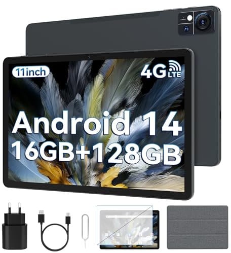 2025 Tablet 11 Zoll Android 14 | Dual 4G SIM 5G WiFi, 16GB RAM + 128GB ROM/1TB TF | Tablet Mit Schutzhülle | Octa-core Gaming Tablets | 13MP + 8MP | 7000mAh | 1280 x 800 | BT 5.0 | GMS | GPS | Grau
