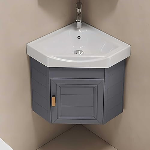 Hyndes Meuble Lave-MAIN d'angle avec Armoire de Salle de Bains WC suspendu - Lavabo Moderne mural, Gris 43x43