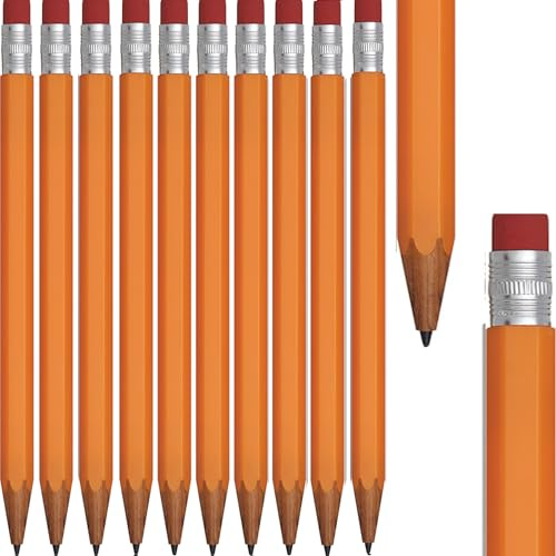 10 Stück Druckbleistifte Bleistifte aus Kunststoff in Holz-Optik mit Radiergummi als Drücker am Schaftende inkl. 1 x 0,7 mm Bleistiftmine Schule Büro Haushalt und Universität in 6 Farben (Orange)