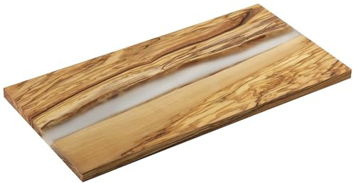 Zassenhaus Servierbrett Olivenholz & Harz, transparent, 45×22 cm | Handgefertigtes Unikat, für Käse, Antipasti und Brot geeignet, pflegeleicht, feuchtes Abwischen, aufrecht trocknen