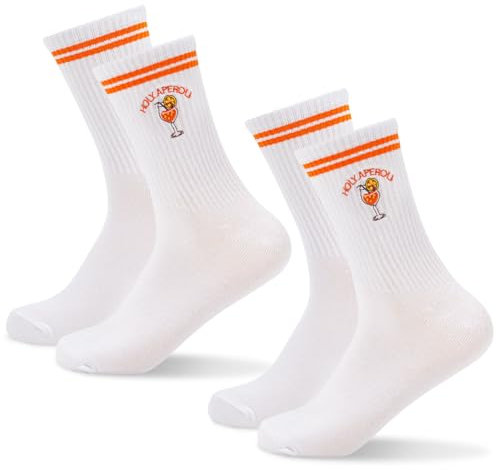 Bafiwu Aperol Geschenke Frau, 2 Paar Aperol Socken Damen 36-42, Socken Aperol Spritz Damen Lustige Tennissocken mit Motiv Witzige Sportsocken Holy Aperoli Kostüm Accessoires