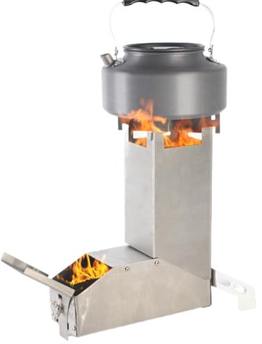 Estufa de cohetes para cocinar, portátil, de madera, estufa de acero inoxidable para exteriores, bolsa de transporte, incluye quemador de leña, hornos de carbón para mochilas al aire libre