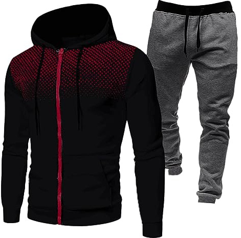 RUMAOZIA Tracksuit Set Men Regular Fit Sports Suit 2-Piece Jogging Suit Hip Hop Streetwear Teenager Sportswear Winter Padded Tracksuit with Hoodie and Jogging Pants Sports Suit, Z04 Black, XXL
