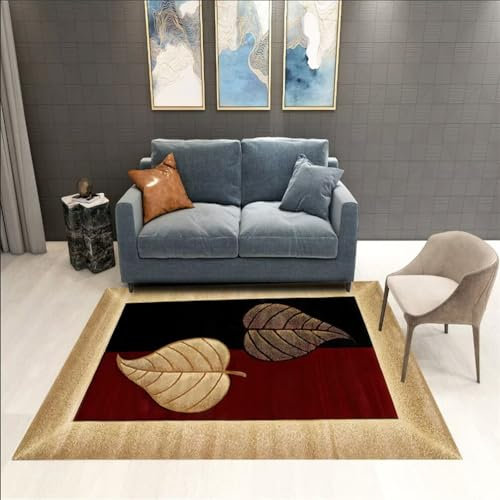 RUGMRZ Tapis Gamer Sol Pas Chere Deco Gaming Chambre 180x230CM Long Couloir Rouge de Feuilles Noires et Jaunes. Cuisine antidérapant Lavable Fille