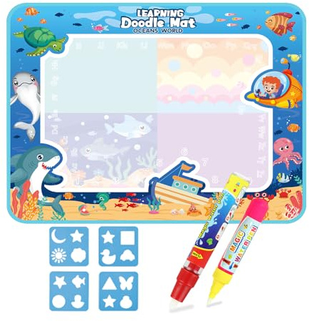 Ocean Magic Drawing Mat,Large Doodle Board-31.5x23.6IN Underwater Exploration Reusable Aqua Drawing Mat with 2 Pens