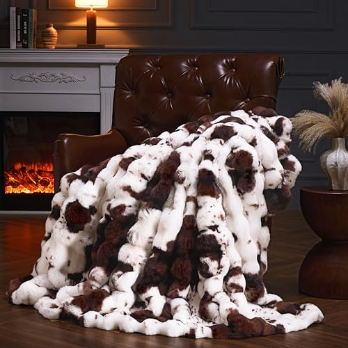 YBIKE Kunstpelz-Kuscheldecke mit Hase-Design Wurfdecke aus Blasenstoff 230x230cm, Luxuriöse Flauschige und Weiche Pelz-Sherpa Decke für Bett, Sofa, Couch (Braun Kuh)