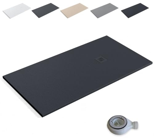 Plato de Ducha de Resina Extraplano Antideslizante | Valvula y Rejilla Negro | Negro | 90 X 90
