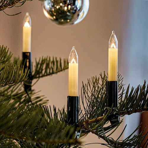 hellum Christbaum Lichterkette innen mit 30 Kerzen, teilbarer Stecker | Made in Germany warmweiß, Weihnachtsbeleuchtung mit Clip, 20,30m beleuchtet, Kabel grün, inkl. 3 Ersatzbirnen <59lm 430080