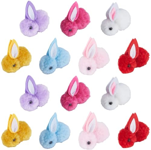 SUNNYCLUE 28 Stück 7 Farben Plüschhasen Mini Plüschkaninchen Großpackung Bunt Süß Wollfilz Weich Lustig Flauschig Winzige Stofftiere Zum Basteln DIY Haarspange Korbfüller Osterdekoration