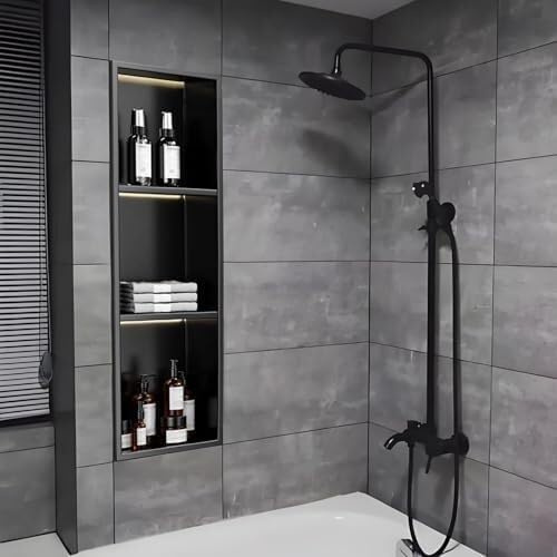 EPANO LXXW Stainless Steel Shower Niche Stainless Steel Shower Niche with LED Light | Recessed Wall Insert | Bathroom Storage Tray & Organizer(90x28cm)