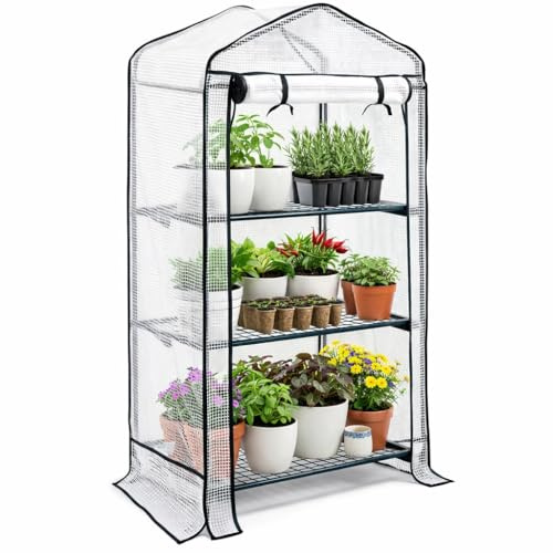 My Garden Greenhouse 3 Tier – 58x39x125cm Staging with Shelving & PE Mesh Cover with Zip Closure - Free Standing Greenhouse Shelves, Steel Frame, Weather Resistant Plant Shelving for Seed Germination