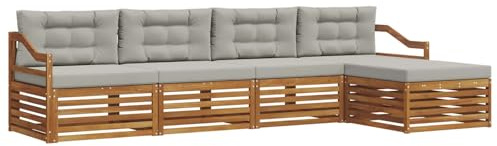 vidaXL Outdoor-Sofagarnitur mit Kissen 5 pcs Natürlich und Hellgrau, Gartenlounge, Moderne Outdoor-Sofa, gemütliche Sitzgruppe, langlebige Terrasse für entspannte Stunden