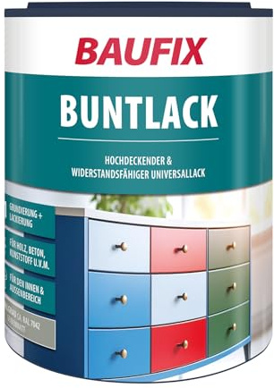 BAUFIX Buntlack mittelgrau, seidenmatt, 1 Liter, Lackfarbe, wasserverdünnbar, für innen & außen, geeignet für Holz/Zink/Beton/Eisen/Mauerwerk