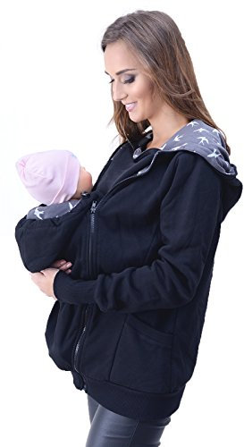 Mija - 3in1 Tragejacke, Umstandsjacke Tragepullover für Tragetuch für Babytrage 4046 (EU42 / XL, Schwarz)