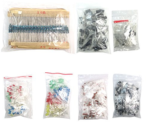 DollaTek Paket für elektronische Komponenten (insgesamt 1390 PCS) - LED-Dioden, 30 Widerstandswerte, Elektrolytkondensatorpaket, Keramikkondensatoren, Gemeinsame Dioden, gemeinsamer Transistor