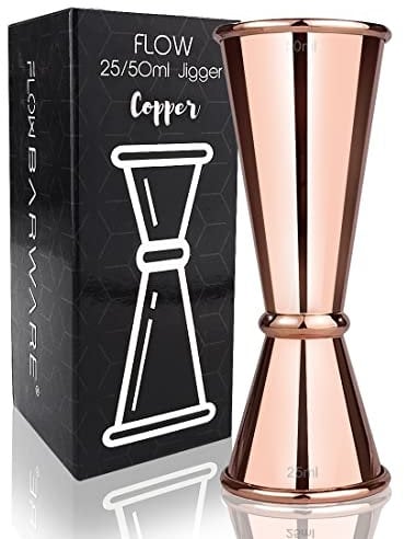 Vaso medidor doble japonés para cócteles en acero inoxidable. Vaso medidor profesional de 25 ml y 50 ml cobre