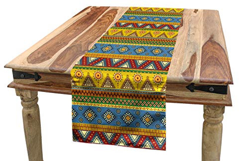 ABAKUHAUS Mexikaner Tischläufer, Mutter Aztec Borders, Esszimmer Küche Rechteckiger Dekorativer Tischläufer, 40 x 180 cm, Beige Gelb Blau