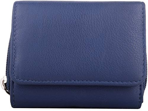 Porte-monnaie rond en cuir à trois volets avec fermeture éclair pour femme - Bleu - bleu marine, Taille unique