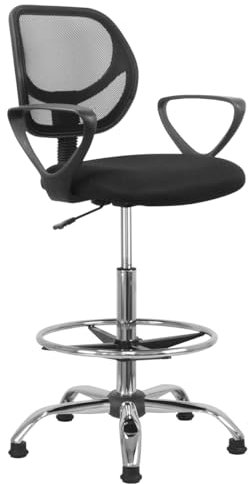 Waytex Alfa Chaise Haute de Bureau, Réglable en Hauteur 60-84 cm avec Repose-Pieds métal chromé, Dossier Respirant et accoudoirs Amovibles