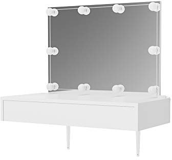 Vicco Schminktisch Alessia, Kosmetiktisch mit Spiegel, Weiß, 90 cm mit LED Beleuchtung