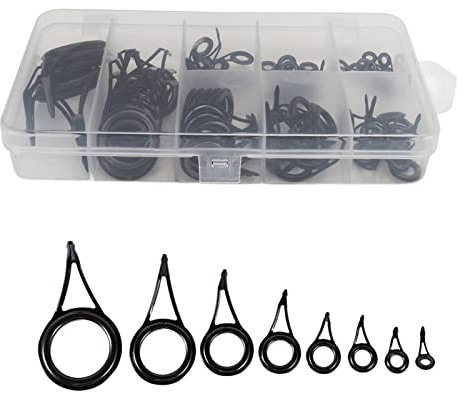 MAGT Angelrute Reparatur Spitzenring, 75 Stück Rutenringe Reparatur Kit Edelstahl & Keramik Angelrutenführung Reparatur Set Angelruten Ringe