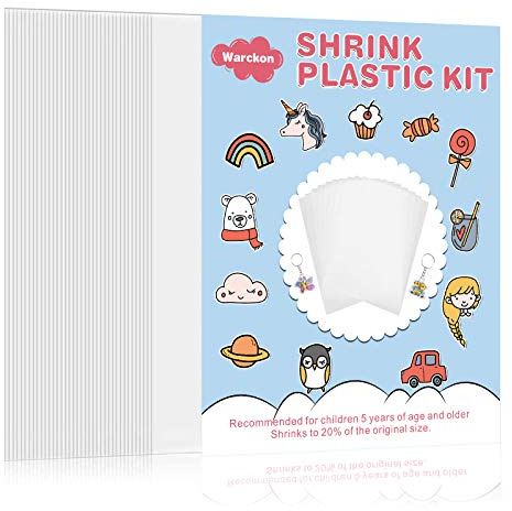 Warckon Schrumpffolienblätter aus Kunststoff, 36 Stück, für Kinder, kreative Bastelarbeiten, kreieren Sie Ihre eigenen Shinky Dinks, Ohrringe, Halskette, Schlüsselanhänger (A5-Größe)