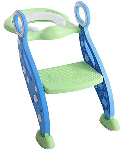 Rainberg® Kids Potty Training Toilet Seat Adjustable Height Step Ladder for Boys and Girls | Bathroom Aid Toddler Training Seats Portable Design (Blue Green)