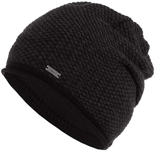Faera Mütze Damen Wintermütze warm gefüttert Fleece-Futter Winter Frühjahr Mädchen Strickmütze Beanie 54, Farbe:Schwarz