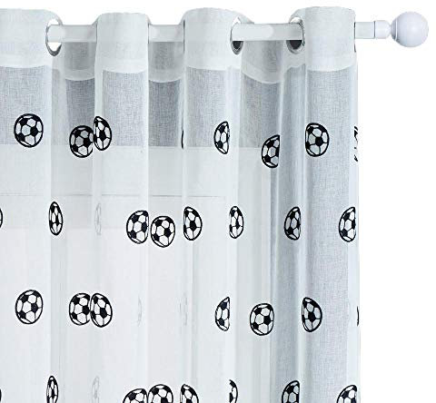 ROAQT Vorhang Gestickte Fußball Gardinen Für Wohnzimmer Schlafzimmer Kinder Kinderzimmer Tüll Fenstervorhänge Garn Vorhänge-Schwarzer Fußball_B100 X H200Cm