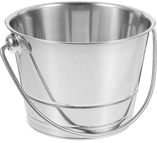 Stainless Steel Container 1L Water Bucket With Handle - Heavy Duty Insulated Ice Bucket for Wine - Small Silver Glass Containers