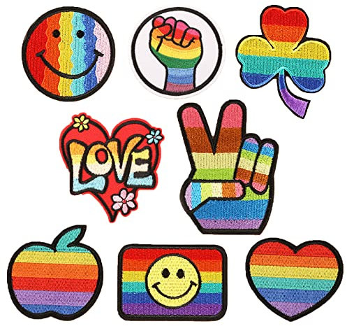 Bymivofun 8 Stück Kinder Regenbogen Cartoon Kleidung Patches, Cartoon DIY Kleidung Patches, Kleidung Patches Aufkleber, zum Aufbügeln, für T-Shirt Jeans Kleidung Taschen