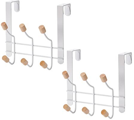 BEEK Door Hook for Hanging Coat Hooks Door Coat Hooks for Door Wardrobe Hooks Kitchen Bathroom Hallway Bedroom Coat Hooks Door Wardrobe with 6 Hooks 2 Set No Drilling