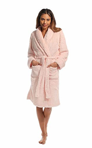 Light & Shade Ladies Supersoft Fleece Dressing Gown Robe, No Hood - Pink, S/M
